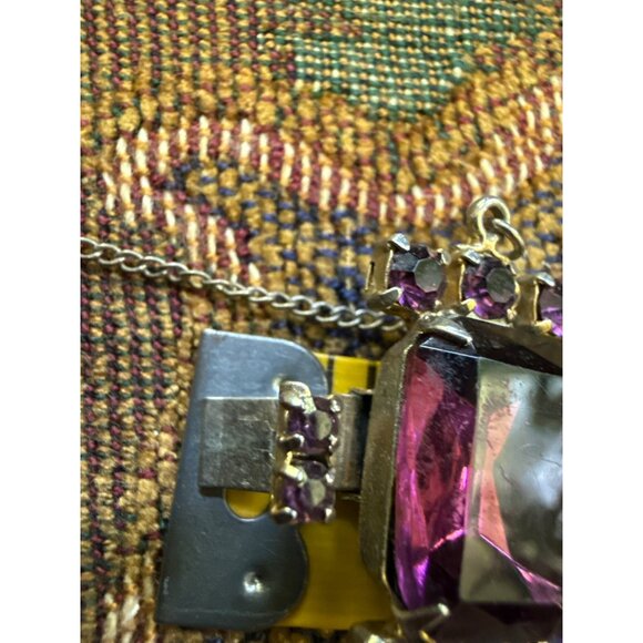 Vintage Purple Rhinestone Bracelet With Rectangular & Round Stones Gold-Tone - Picture 4 of 7